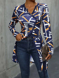 Geometric Surplice Long Sleeve T-Shirt - Trendsi - Flyclothing LLC