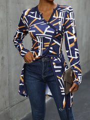 Geometric Surplice Long Sleeve T-Shirt - Trendsi