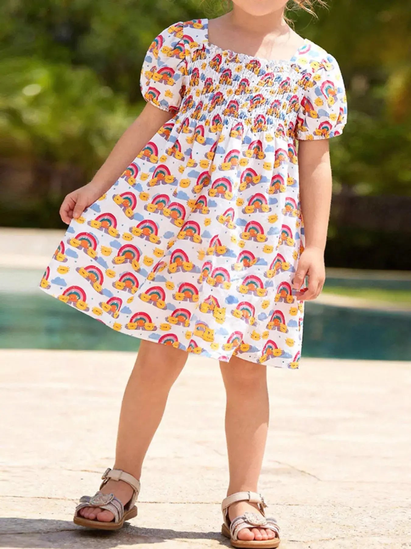 Children's Smocked Puff Sleeve Dress - Trendsi - Flyclothing LLC