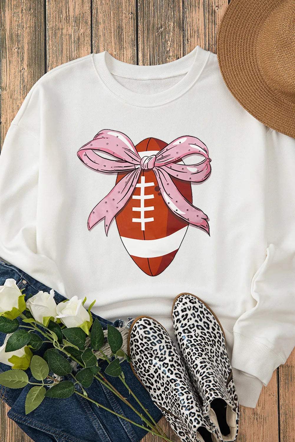 Football Round Neck Long Sleeve Sweatshirt - Trendsi - Flyclothing LLC