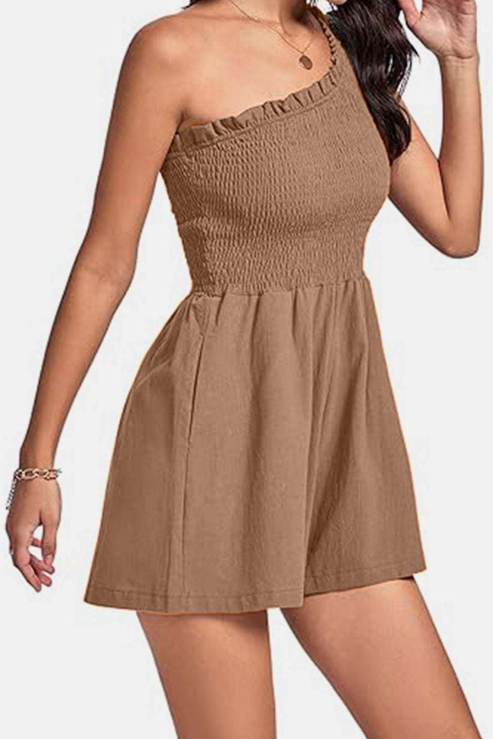 Smocked Single Shoulder Romper - Trendsi - Flyclothing LLC