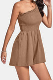 Smocked Single Shoulder Romper - Trendsi
