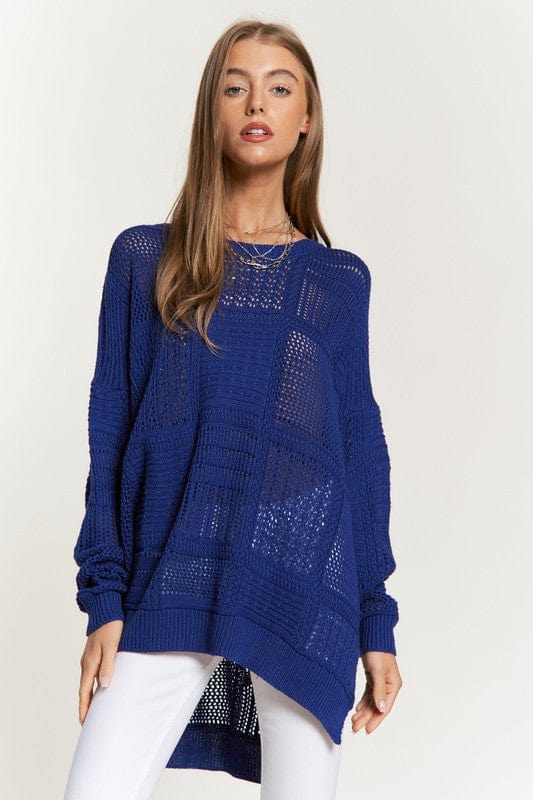 Davi & Dani Openwork Side Slit Drop Shoulder Knit Cover Up - Trendsi