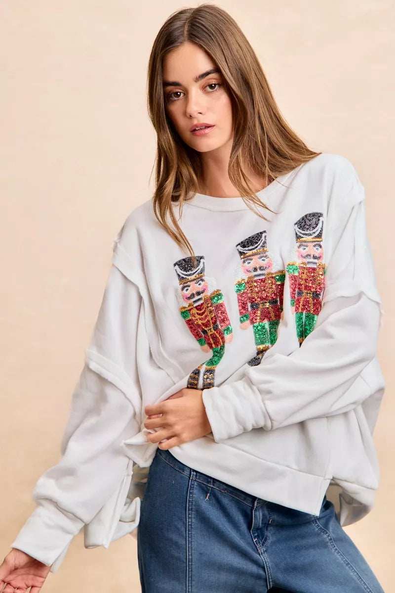 BiBi Christmas Sequin Nutcrackers Embroidery Sweatshirt - Trendsi - Flyclothing LLC
