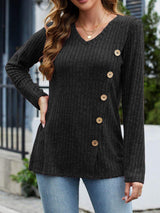 V-Neck Long Sleeve T-Shirt - Trendsi - Flyclothing LLC