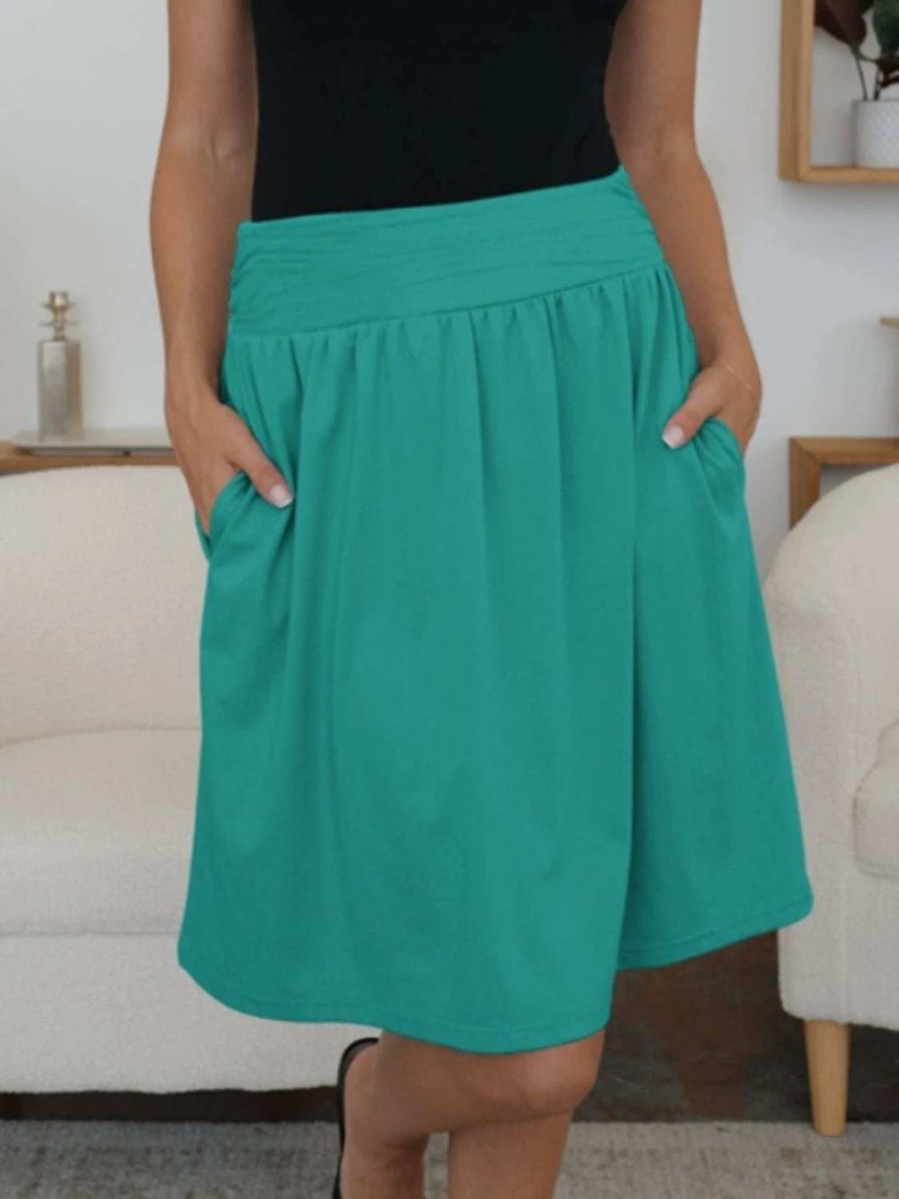 Elastic Waist Skirt with Pockets - Trendsi - Flyclothing LLC