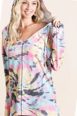 BiBi Tie Dye Print Terry Hoodie - Trendsi - Flyclothing LLC