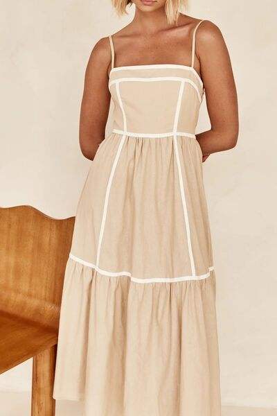 Contrast Trim Square Neck Midi Cami Dress - Trendsi - Flyclothing LLC