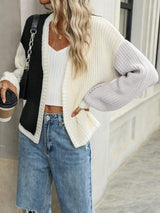 Contrast Open Front Long Sleeve Cardigan - Trendsi - Flyclothing LLC