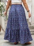 Plus Size Floral Elastic Waist Maxi Skirt - Trendsi