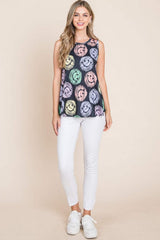 BOMBOM Round Neck Smiley Face Tank - Trendsi - Flyclothing LLC