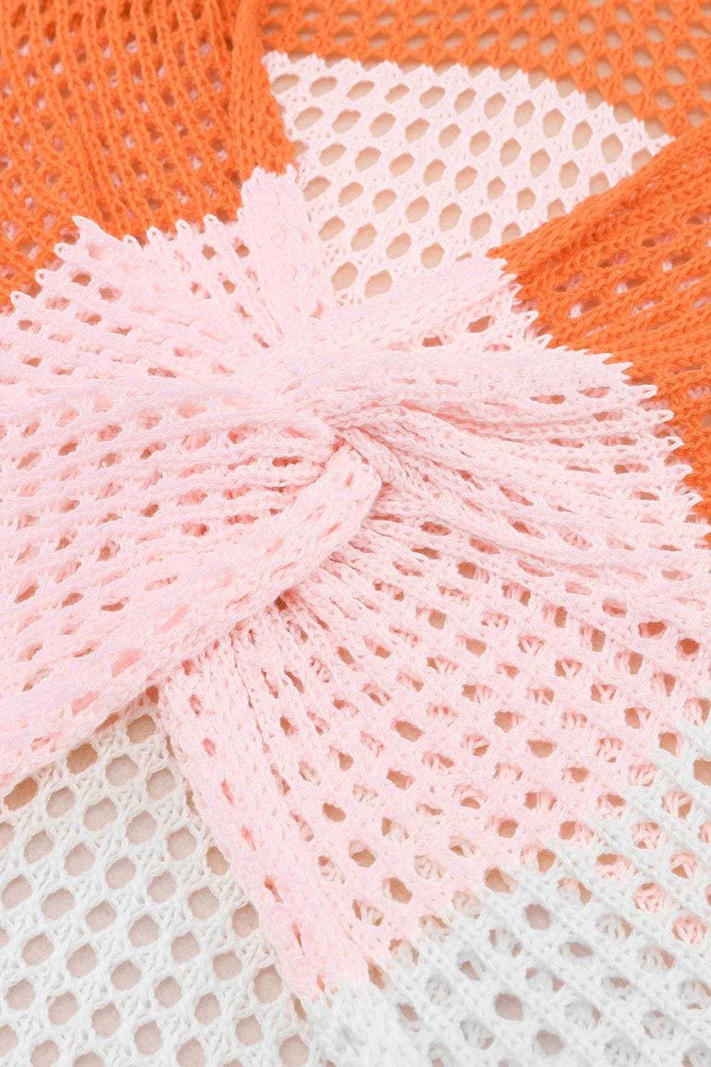 Twisted Back Round Neck Contrast Knit Cover Up - Trendsi - Flyclothing LLC