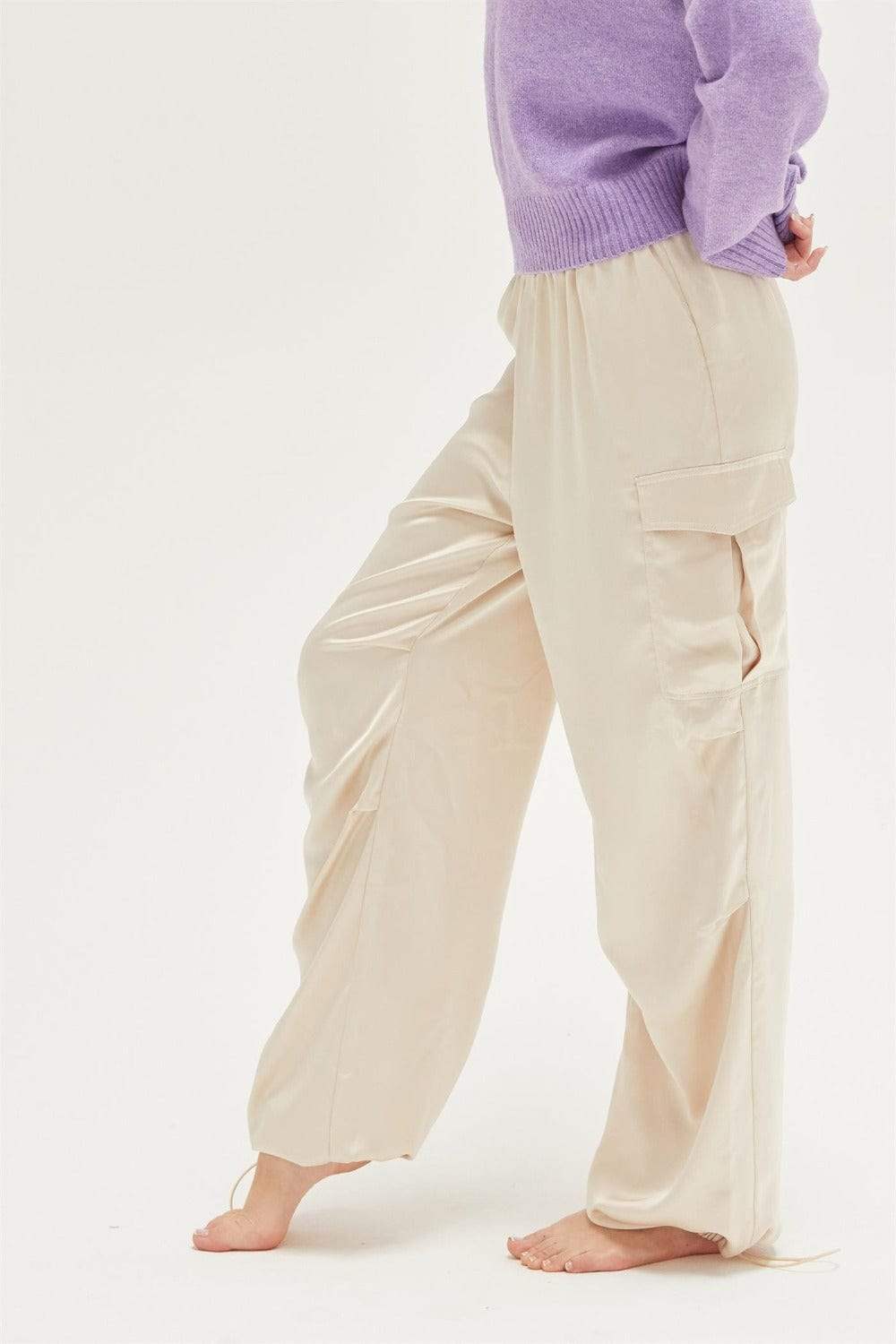 HYFVE Approach Satin Drawstring Hem Cargo Pants - Trendsi - Flyclothing LLC