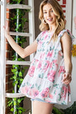 Heimish Full Size Butterfly Short Sleeve Round Neck Floral Print Tiered Top Plus Size - Trendsi
