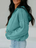 Half Zip Kangaroo Pocket Mineral Wash Baggy Hoodie - Trendsi - Flyclothing LLC