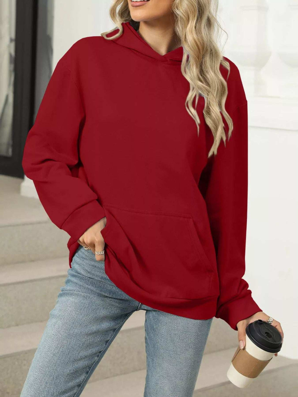 Kangaroo Pocket Long Sleeve Hoodie - Trendsi - Flyclothing LLC