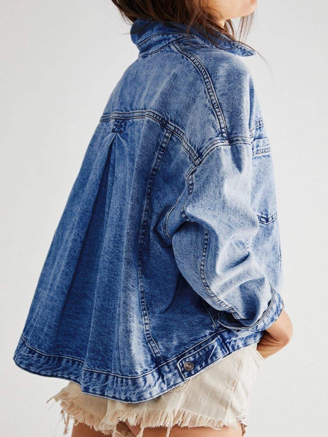 Pocketed Button Up Denim Jacket - Trendsi - Flyclothing LLC