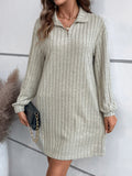 Ribbed Collared Neck Long Sleeve Dress - Trendsi