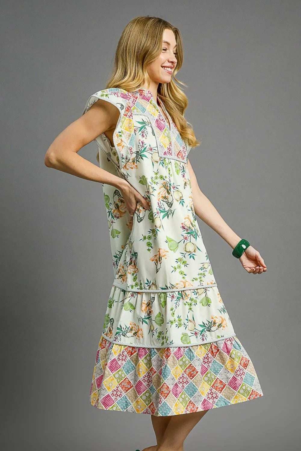 Umgee Patchwork Garden Midi Dress - Trendsi - Flyclothing LLC