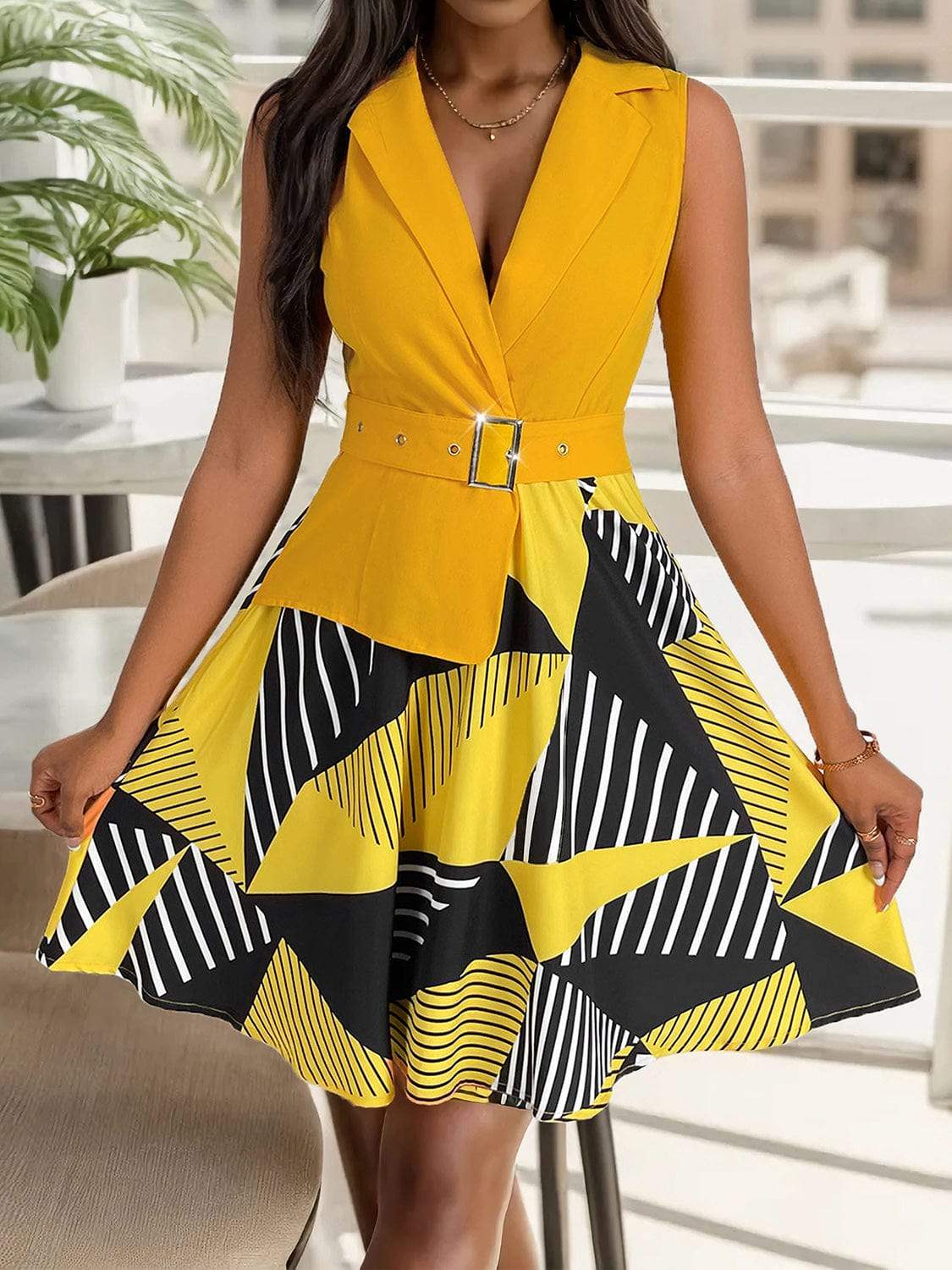 Collared Neck Sleeveless Mini Dress - Trendsi - Flyclothing LLC