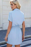 Drawstring Collared Neck Short Sleeve Denim Dress - Trendsi - Flyclothing LLC