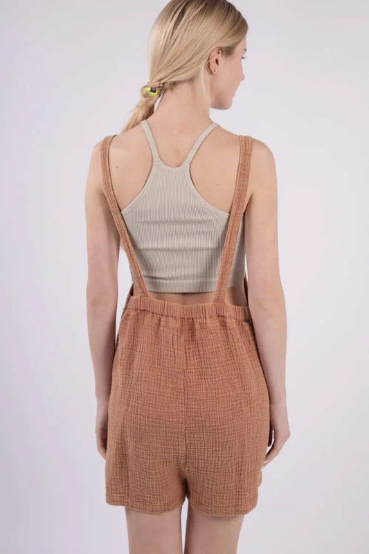 VERY J Sleeveless Double Gauze Overalls with Pockets - Trendsi - Flyclothing LLC