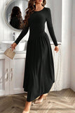 Ruched Round Neck Long Sleeve Dress - Trendsi