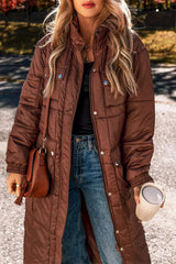 Pocketed Bubble Texture Long Sleeve Longline Winter Coat - Trendsi - Flyclothing LLC