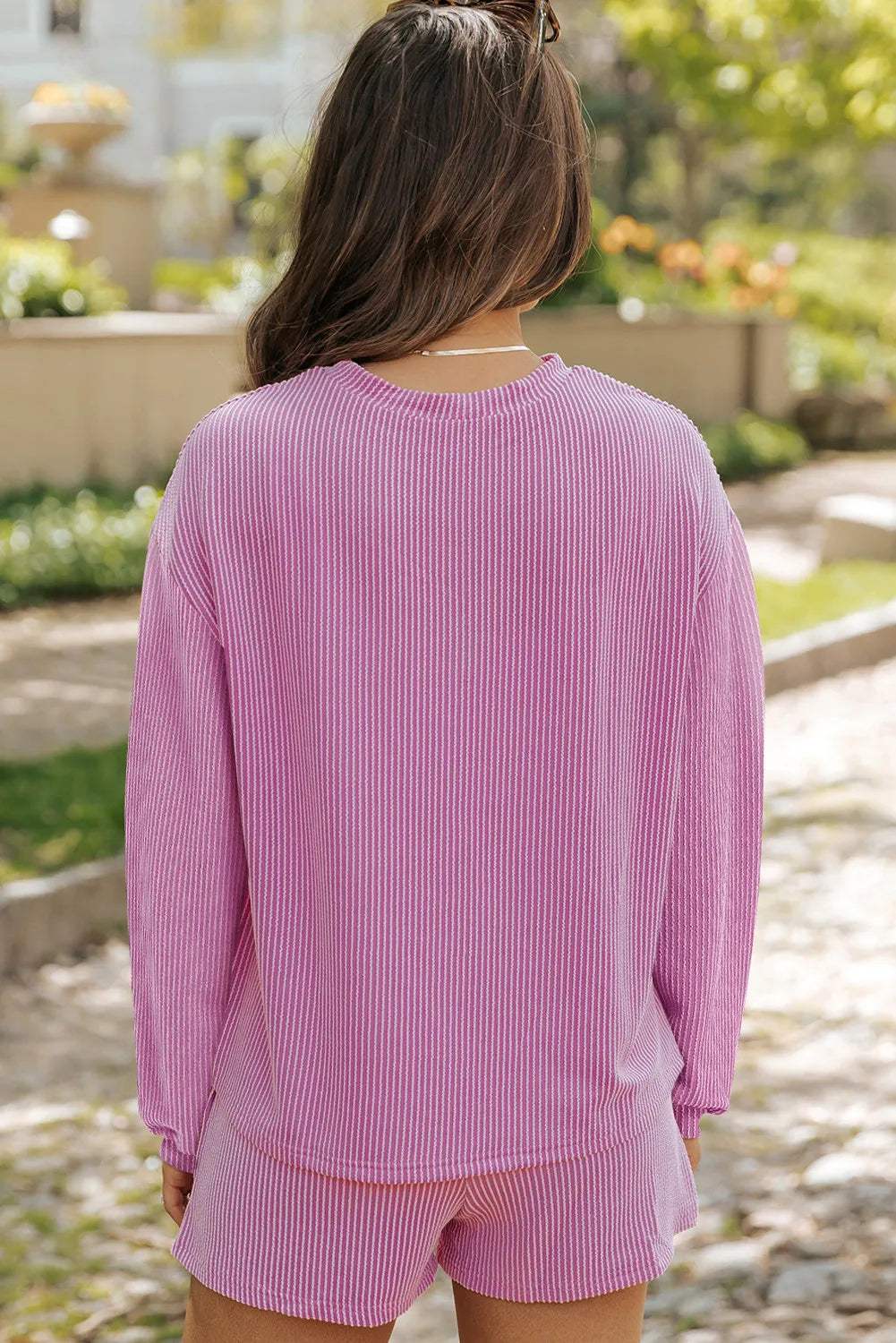 Round Neck Long Sleeve Top and Shorts Set - Trendsi - Flyclothing LLC
