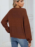 Eyelet V-Neck Long Sleeve Sweater - Trendsi - Flyclothing LLC