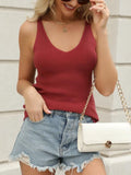 V-Neck Wide Strap Knit Tank - Trendsi