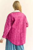 Davi & Dani Curved Hem Diamond Quilted Button Up Denim Shacket - Trendsi