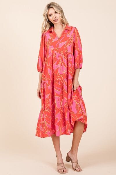 Mittoshop Tiered Printed Collared Neck Midi Dress - Trendsi