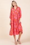 Mittoshop Tiered Printed Collared Neck Midi Dress - Trendsi
