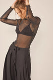 Idem Ditto Sparkling Glitter Long Sleeve Sheer Top - Trendsi