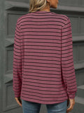 Striped Notched Long Sleeve T-Shirt - Trendsi - Flyclothing LLC