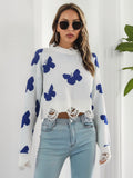 Distressed Butterfly Cropped Sweater - Trendsi