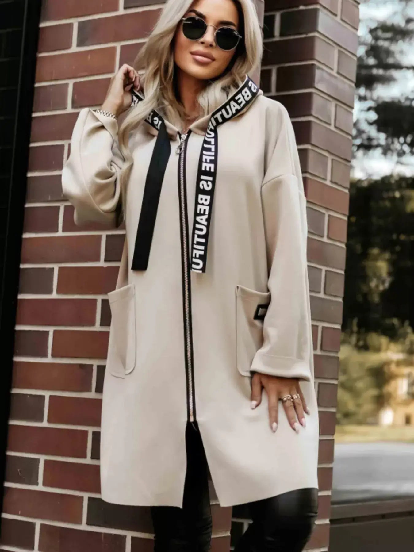 Full Size Casual Hooded Zip-Up Longline Outerwear Plus Size - Trendsi - Flyclothing LLC