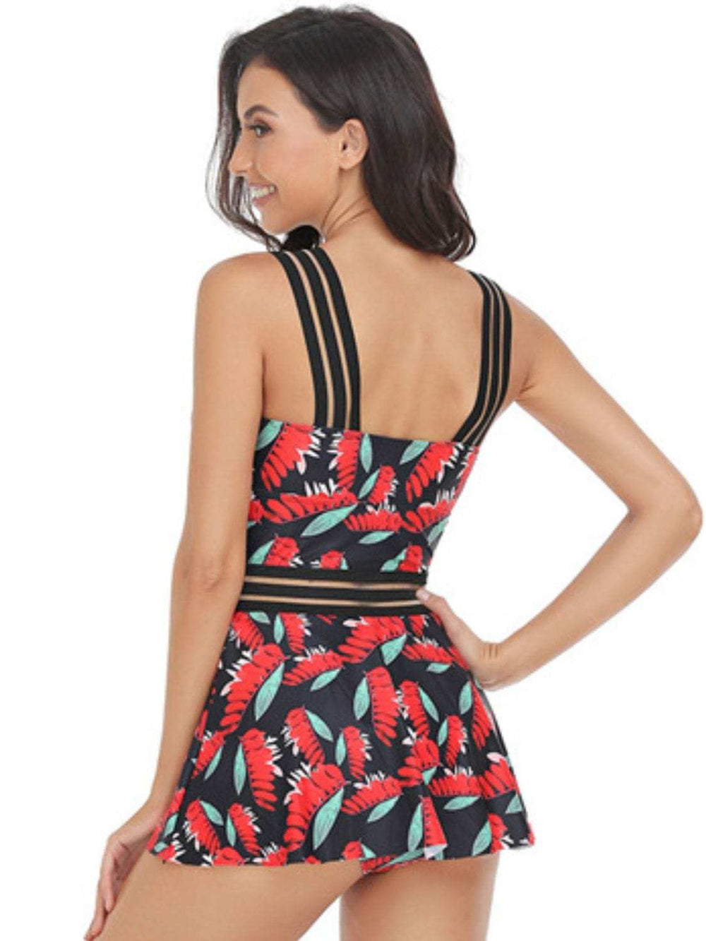 Ruched Printed Sweetheart Neck Two-Piece Swim Set - Trendsi - Flyclothing LLC