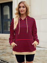 Drawstring Contrast Striped Long Sleeve Hoodie - Trendsi - Flyclothing LLC