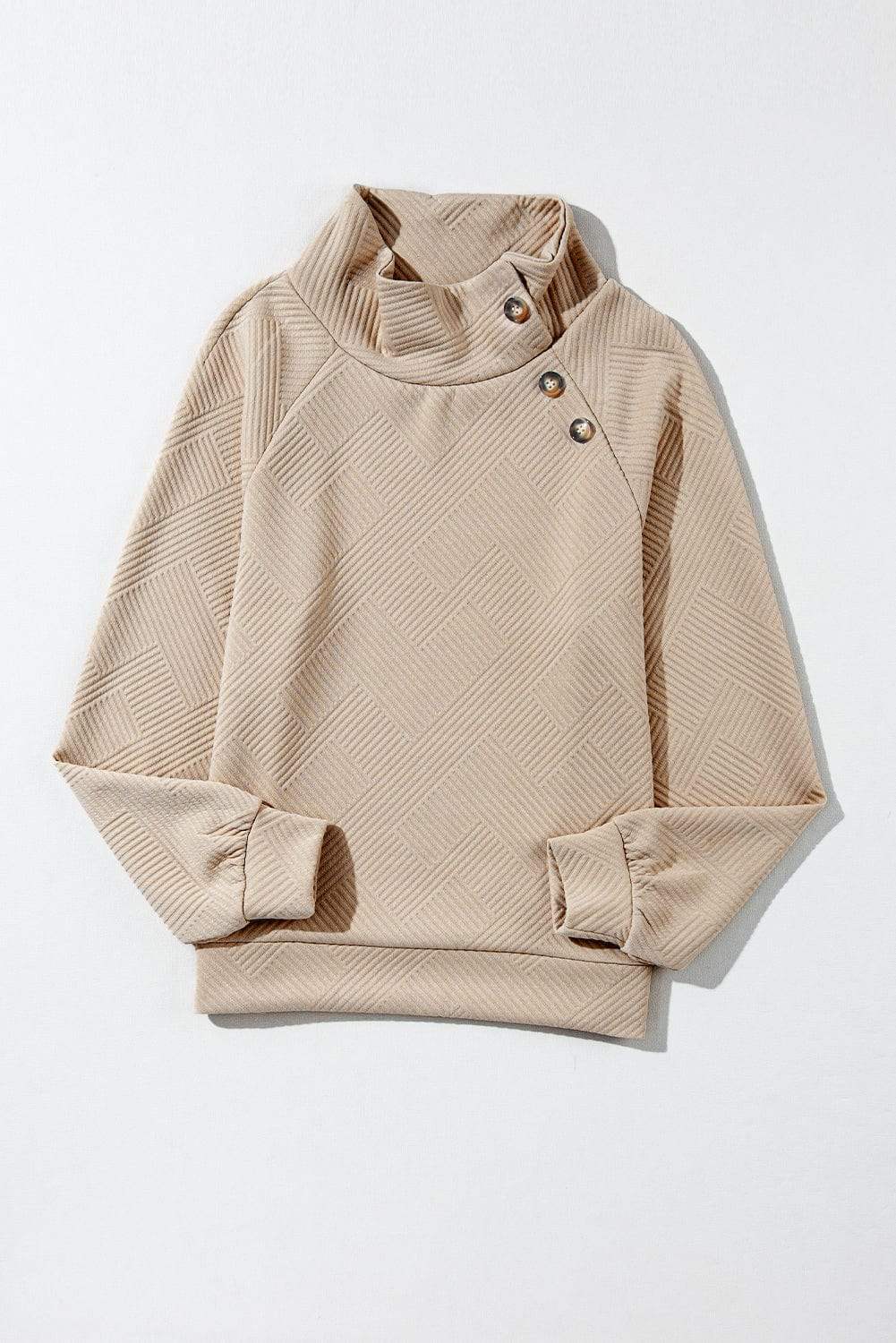 Textured Turtleneck Long Sleeve Sweatshirt - Trendsi - Flyclothing LLC