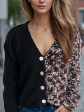 Contrast Button Up V-Neck Cropped Cardigan - Trendsi - Flyclothing LLC