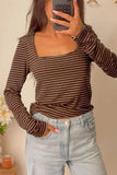 Striped Square Neck Long Sleeve Top - Trendsi - Flyclothing LLC