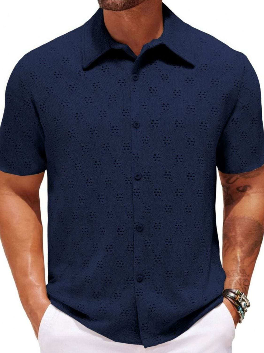 Men's Plus Size Button Down Short Sleeve Shirt - Trendsi - Flyclothing LLC