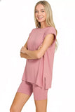 Zenana Brushed Dty Microfiber Top & Biker Shorts - Trendsi - Flyclothing LLC