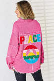 PEACE Raw Hem Dropped Shoulder Denim Top - Trendsi - Flyclothing LLC