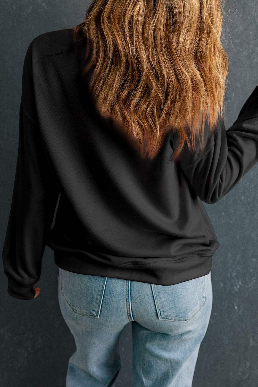 Rhinestone Smile Long Sleeve Sweatshirt - Trendsi - Flyclothing LLC