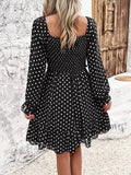 Smocked Polka Dot Long Sleeve Dress - Trendsi