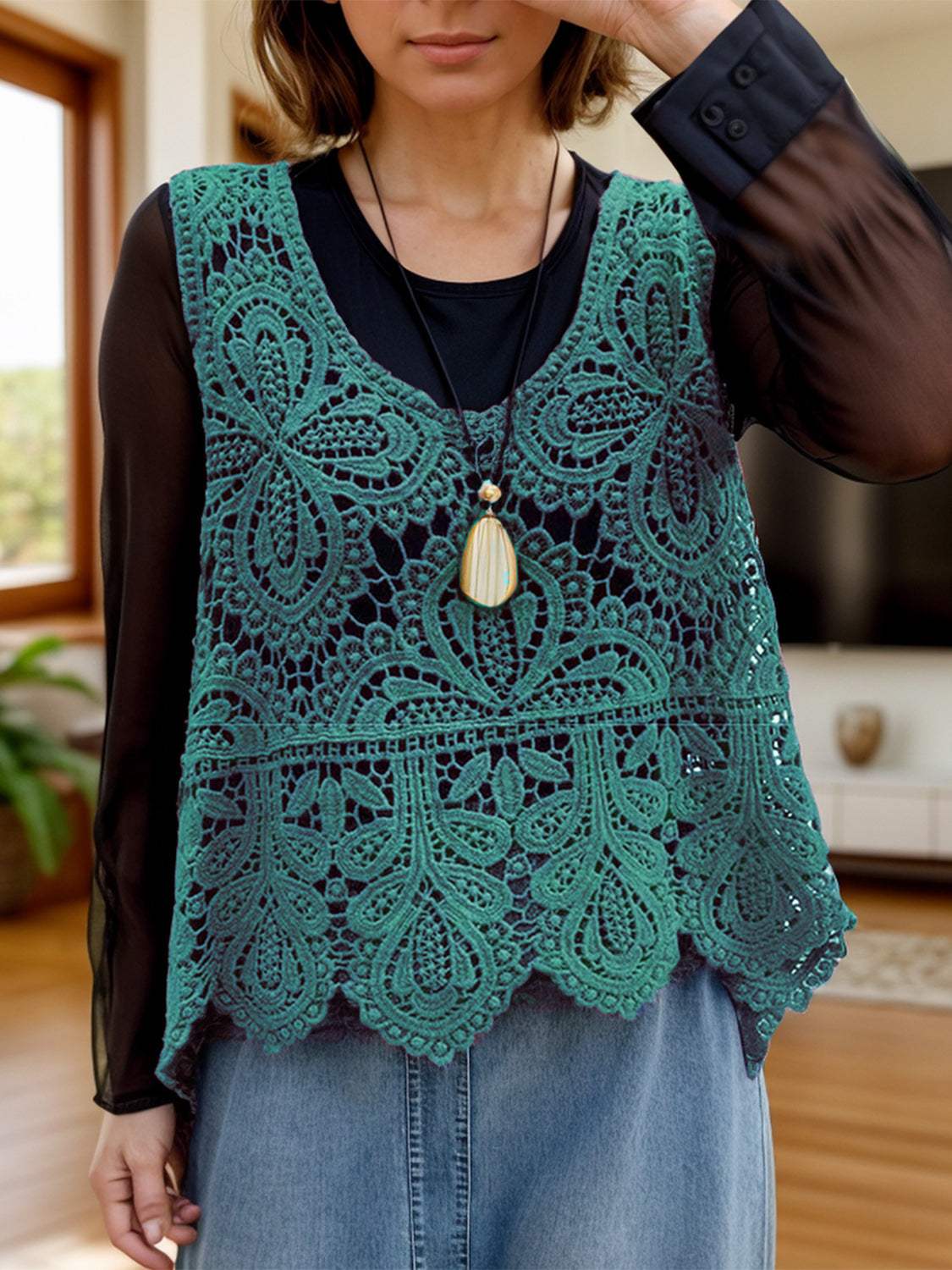 Cutout Scoop Neck Sleeveless Knit Cover Up - Trendsi - Flyclothing LLC