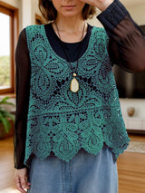 Cutout Scoop Neck Sleeveless Knit Cover Up - Trendsi - Flyclothing LLC